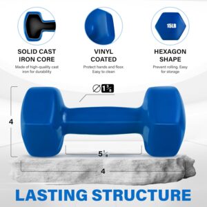 Yes4All Vinyl Hexagon Dumbbell – Dumbbells Set of 2 Hand Weights for Home Gym & Strength Training (2-15 lbs Weight Options)