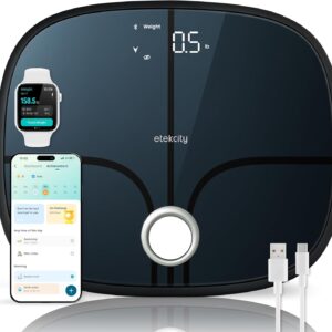 Etekcity Smart Rechargeable Scale for Body Weight, BMI, Fat, Muscle Mass, Digital Bathroom Scale with 13 Metrics, Secret Mode, Bluetooth Connect to Free Apps, Stealth Black