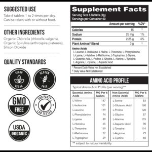 Plant Aminos Organic Essential Amino Acid Supplement (EAAs) & BCAA – 100% Plant-Based Raw, Vegan – All 9 Essential Amino Acids with 18 Total Amino Acids (360 Tablets)
