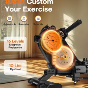 Rowing Machines for Home, 16/32-Level Adjustable Resistance, Magnetic Rowing Machine with App Supported, 350/400 LB Weight Capacity, Upgraded Dual Slide Rails with LCD Data Display Screen