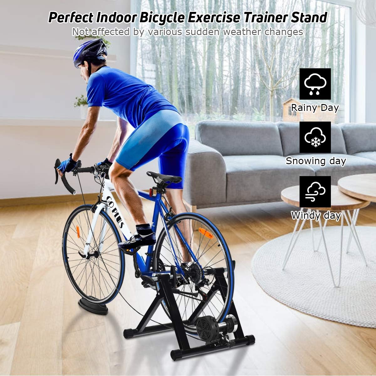 Goplus Bike Trainers for Indoor Riding, Folding Stationary Bike Stand with Magnetic Flywheel for Bicycle Cycling Training, 26’’ - 28’’ Wheels Road & Mountain Bikes - Image 7
