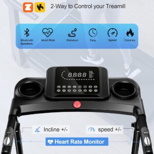 Walking Pad Treadmill with15% Auto Incline, Folding Treadmills for Home, 350LBS Capacity, Portable Treadmill with Multi-Function Console, Heart-Rate and Speaker