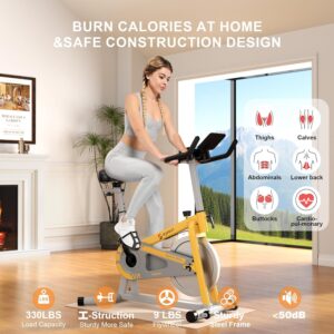 Exercise Bikes for Home,Indoor Cycling Bike with Adjustable Friction,Brake Pad Resistance Silent Belt Drive,330lbs Weight Capacity &Upgraded Version Seat for Home Cardio&Weight Loss