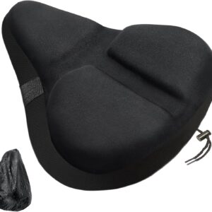 Bike Seat Cover, HUIOK Wide Gel Exercise Bike Seat Cushion for Women Men Comfort, Fits Spin, Stationary and Cruiser Bikes, Indoor Outdoor Cycling, Water Dust Resistant Cover Included
