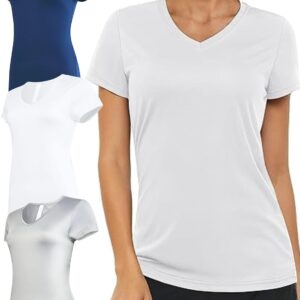 Women’s V-Neck Activewear T-Shirts 3 Pack Athletic Womens Short Sleeve Workout Tops Dry Fit Shirt Gym & Yoga Tees for Women