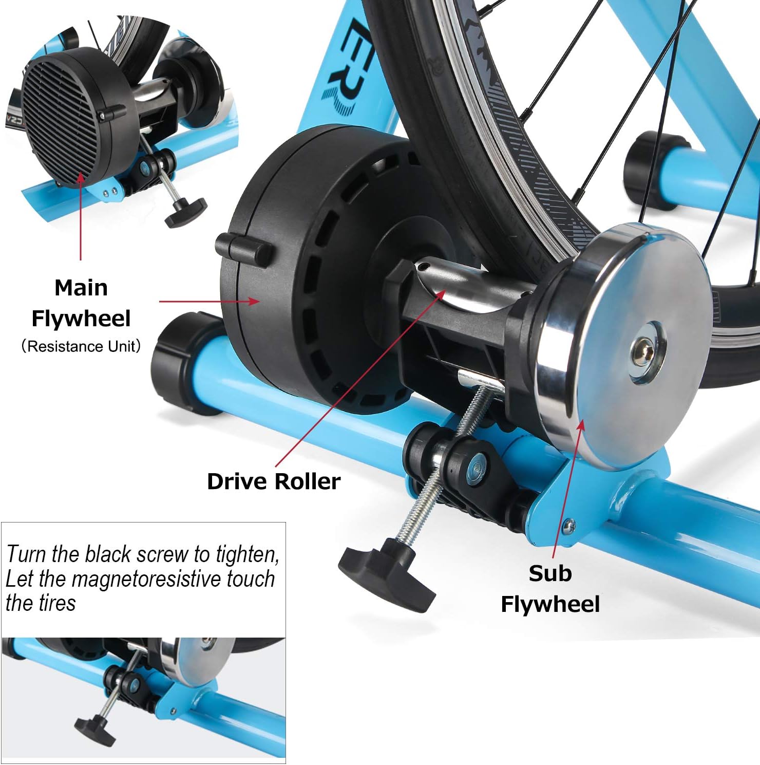 Bike Trainer, Magnetic Bicycle Stationary Stand for Indoor Exercise Riding, 26-29" & 700C Wheels, Quick Release Skewer & Front Wheel Riser Block Included - Image 4