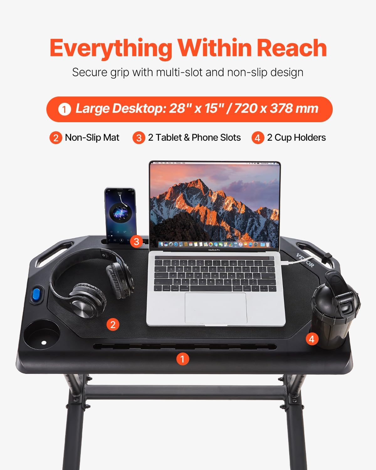 VEVOR Cycling Desk, Adjustable Bike Trainer & Treadmill Desk with Triangle Support, Non-Slip Multi-Slot Bike Trainer Fitness Desk with Handle Bar, Fit for Home Office Exercise - Image 3