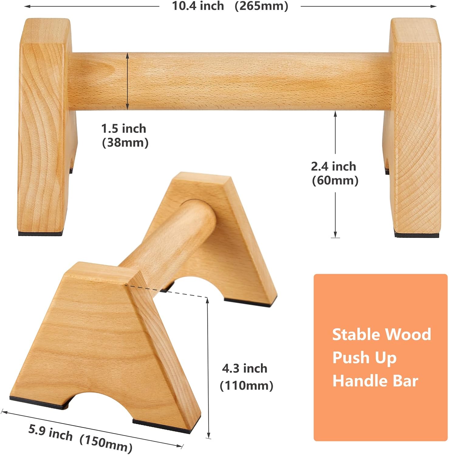 Wood Parallettes Push Up Bar for Floor, Strength Training Pushup Handles for Home Calisthenics Gymnastics Workouts Equipment - Image 2