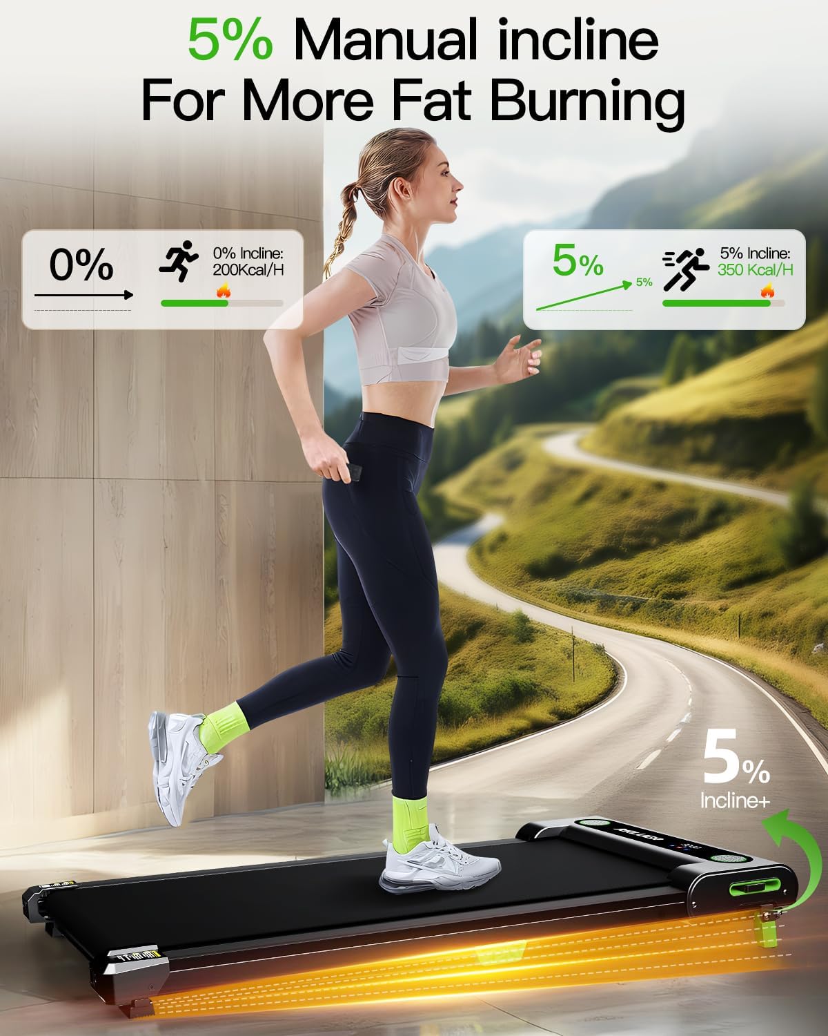 Walking Pad with Incline, Akluer Incline Treadmills for Home, 2.5 HP Under Desk Treadmill Small with Remote Control, Walking Pad Small Treadmill with LED Display - Image 3