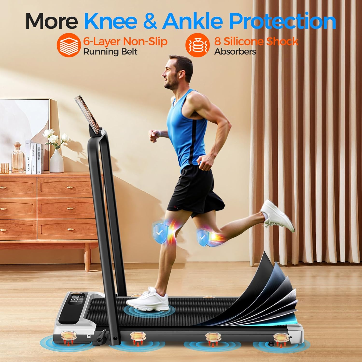 AoraPulse Portable Foldable Treadmills for Home, Small Folding Treadmill for Home Office with 300 LBS Capacity, Walking Running Exercise Electric Compact Treadmill with LED Display - Image 5