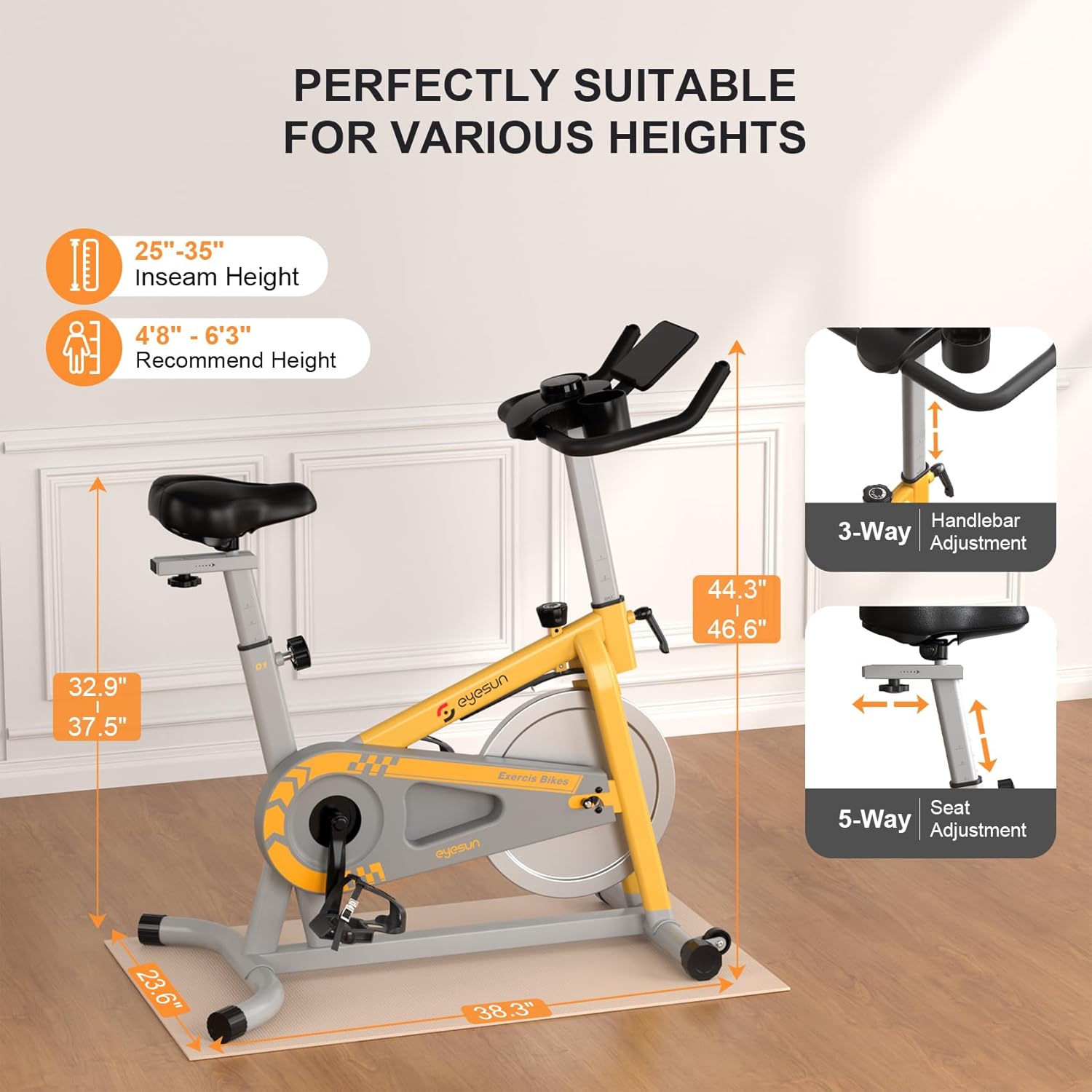 Exercise Bikes for Home,Indoor Cycling Bike with Adjustable Friction,Brake Pad Resistance Silent Belt Drive,330lbs Weight Capacity &Upgraded Version Seat for Home Cardio&Weight Loss - Image 4