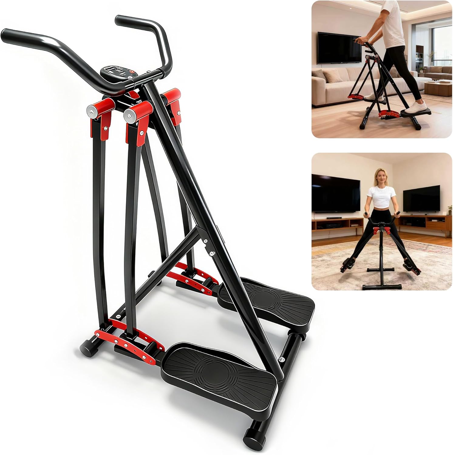KINMAC Air Walking Elliptical Exercise Machine - Foldable Low-Impact Cardio Trainer with LCD Monitor, Extended Stride & Non-Slip Pedals for Home Gym