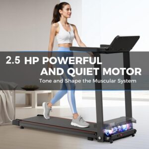 2.5 HP Quiet Walking Pad Treadmill with Handle Bar, Foldable Treadmills for Home Small, 6 MPH, 300 lbs Capacity, Portable Compact Running Machine with LCD Display Screen & APP