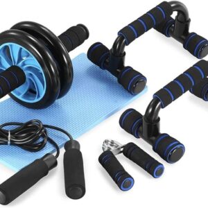 TOMSHOO AB Wheel Roller Kit with Push-Up Bar, Knee Mat, Jump Rope and Hand Gripper – Home Gym Workout for Men Women Core Strength & Abdominal Exercis