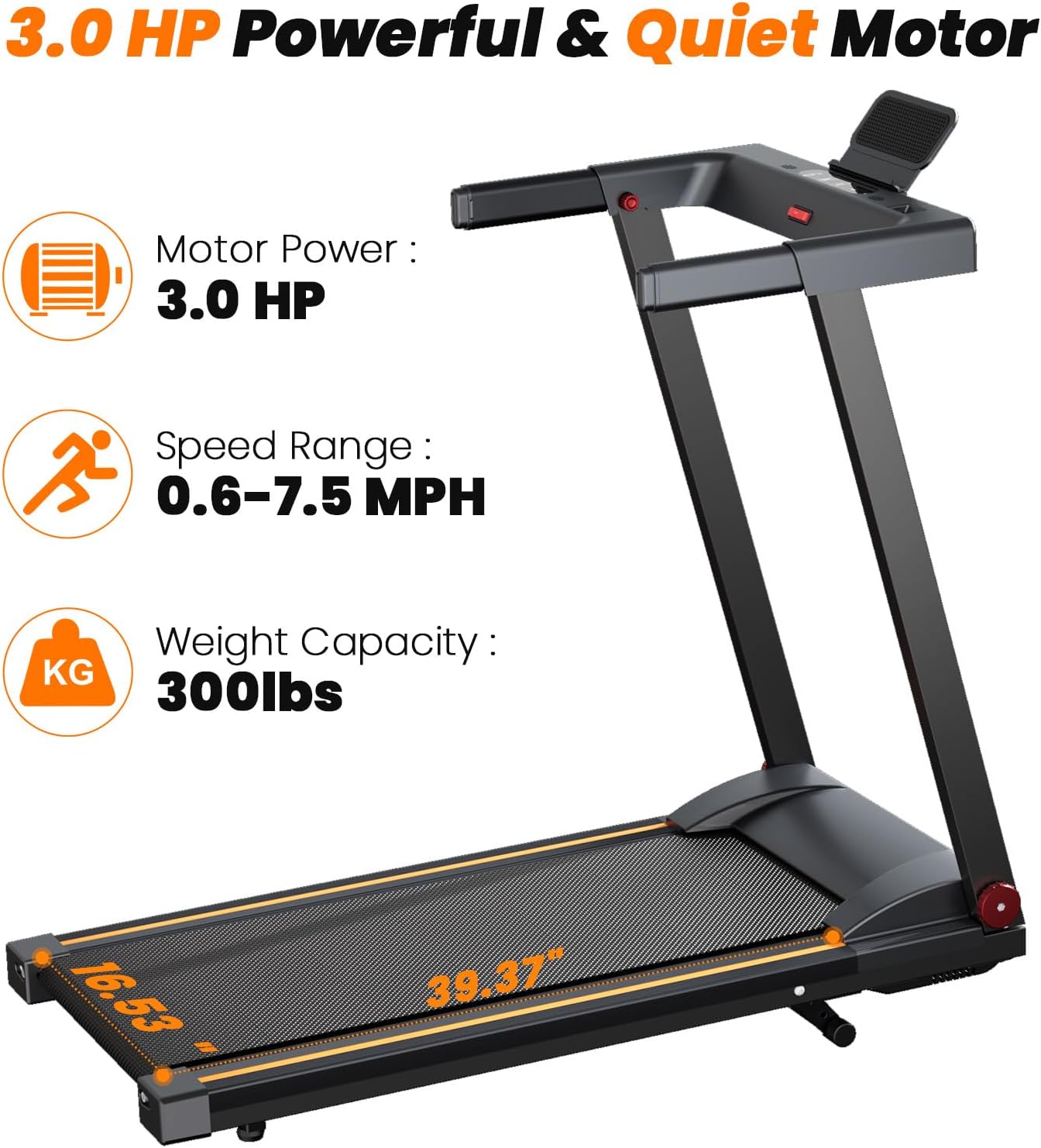 Treadmills for Home, 4-in-1 Foldable Treadmill with Incline, 300 LBS Capacity Running Treadmills for Home Small Spaces with Handles, 3.0 HP Folding Treadmill with Smart APP - Image 3