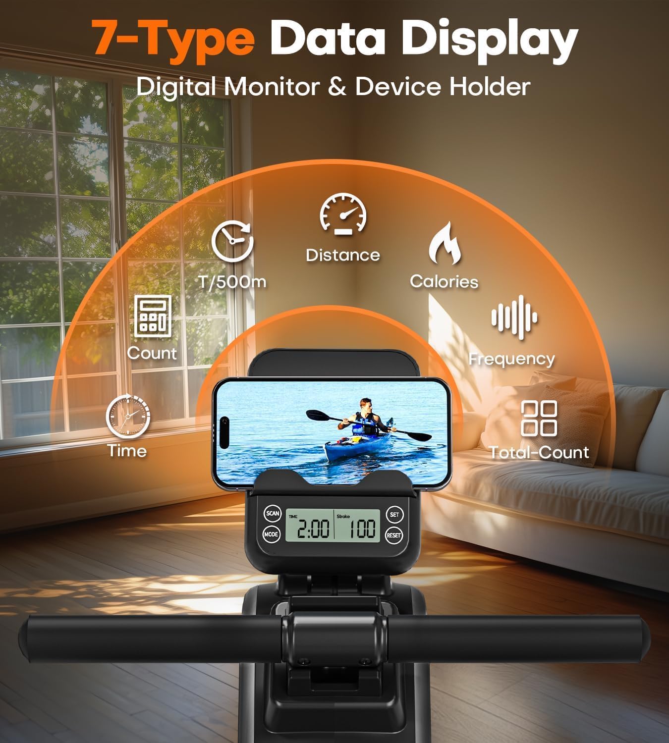 Rowing Machines for Home, 16/32-Level Adjustable Resistance, Magnetic Rowing Machine with App Supported, 350/400 LB Weight Capacity, Upgraded Dual Slide Rails with LCD Data Display Screen - Image 4
