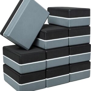 Sunshine Yoga 4″ Striped Yoga Block, 10 Pack Bulk EVA Foam Yoga Blocks, Firm and Supportive Yoga Brick, Balance Foam for Stretching, Pilates, and Workout, 4″ x 6″ x 9″