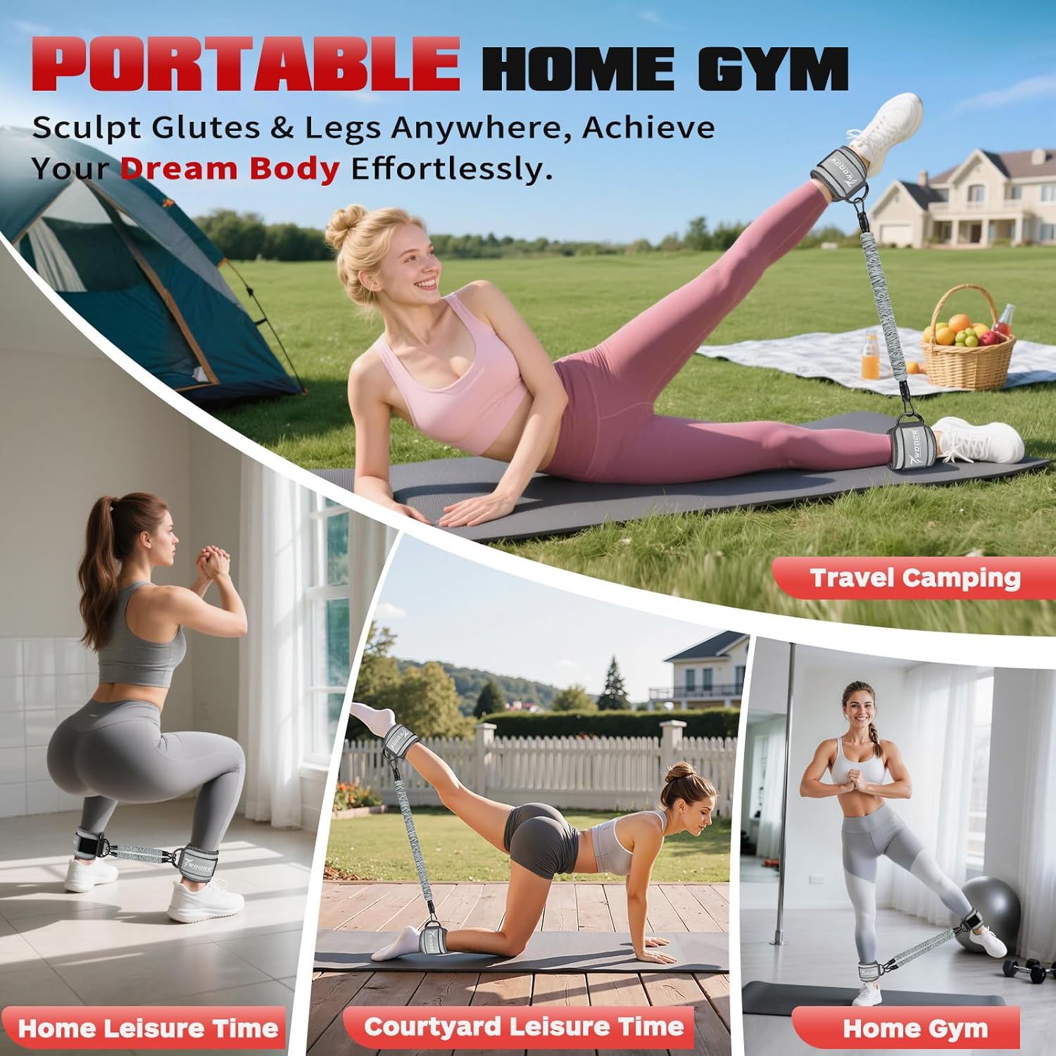 Ankle Resistance Bands with Cuffs, Leg and Glutes Workout Equipment, Resistance Bands with Ankle Straps for Cable Machine Kickbacks, Booty Workouts, Lower Body Exercises - Home Gym Exercise Equipment - Image 7