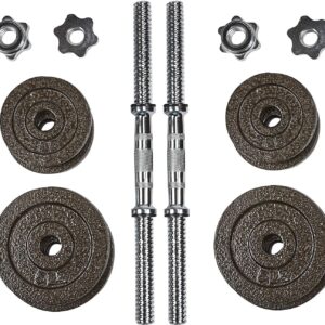 Signature Fitness Fitvids Adjustable Dumbbell Hand Weights Set – 20LBS – 40-Pound Pair, Cast Iron – Gray