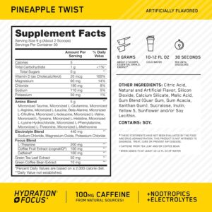 Optimum Nutrition Amino Energy Powder Plus Hydration, with BCAA, Electrolytes, and Caffeine, Pineapple Twist, 30 Servings (Packaging May Vary)
