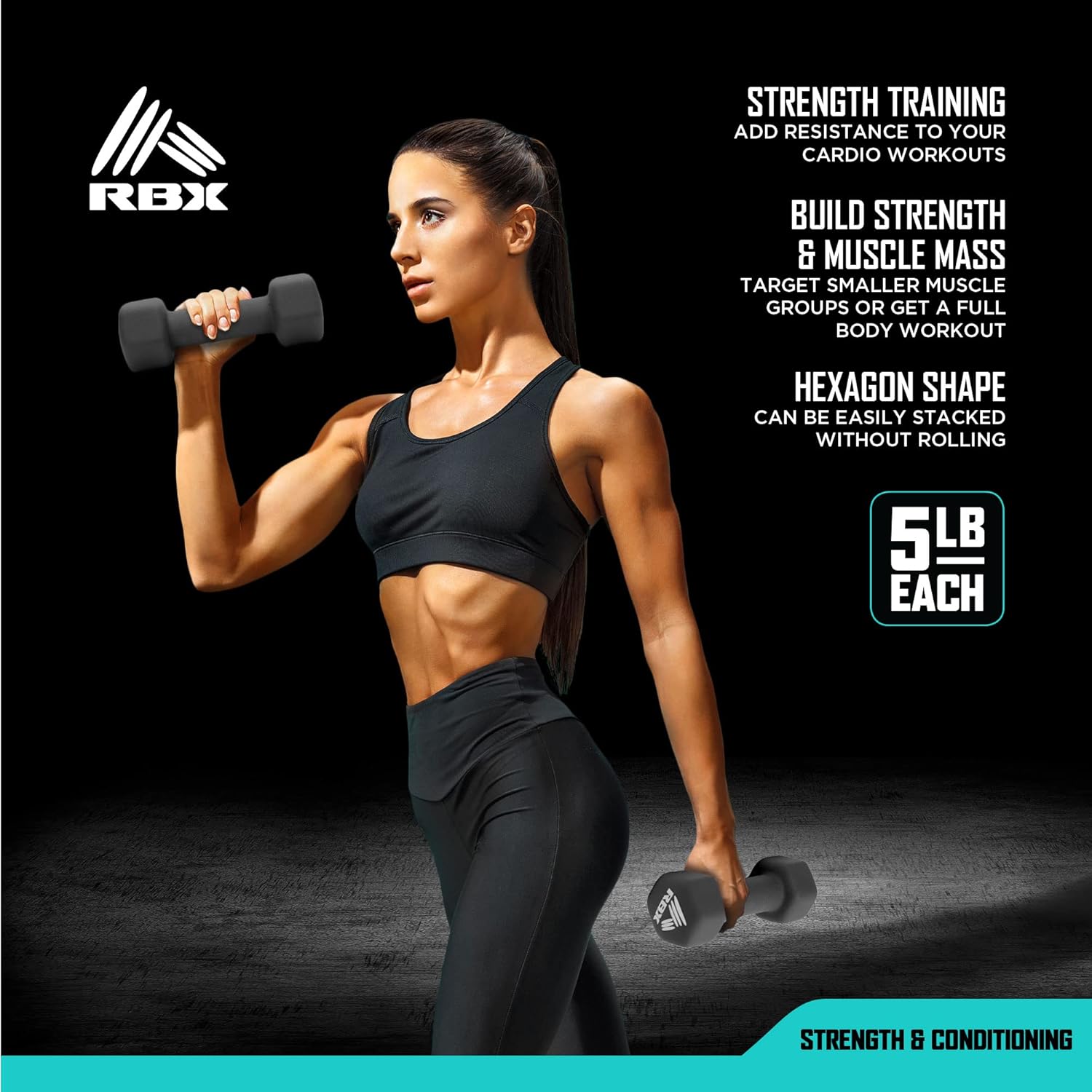RBX Weights Dumbbells Set - Neoprene Arm Weights With Non-Slip Grip, Strength Training Equipment for Home or Gym, Anti-Roll - Image 3