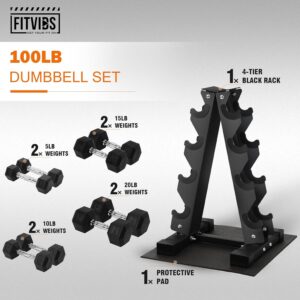 Fitvids Rubber Coated Hex Dumbbell Set with Storage Rack, 100/150/200/550 LB Hand Weight Set with Anti-Slip Grip for Home Gym