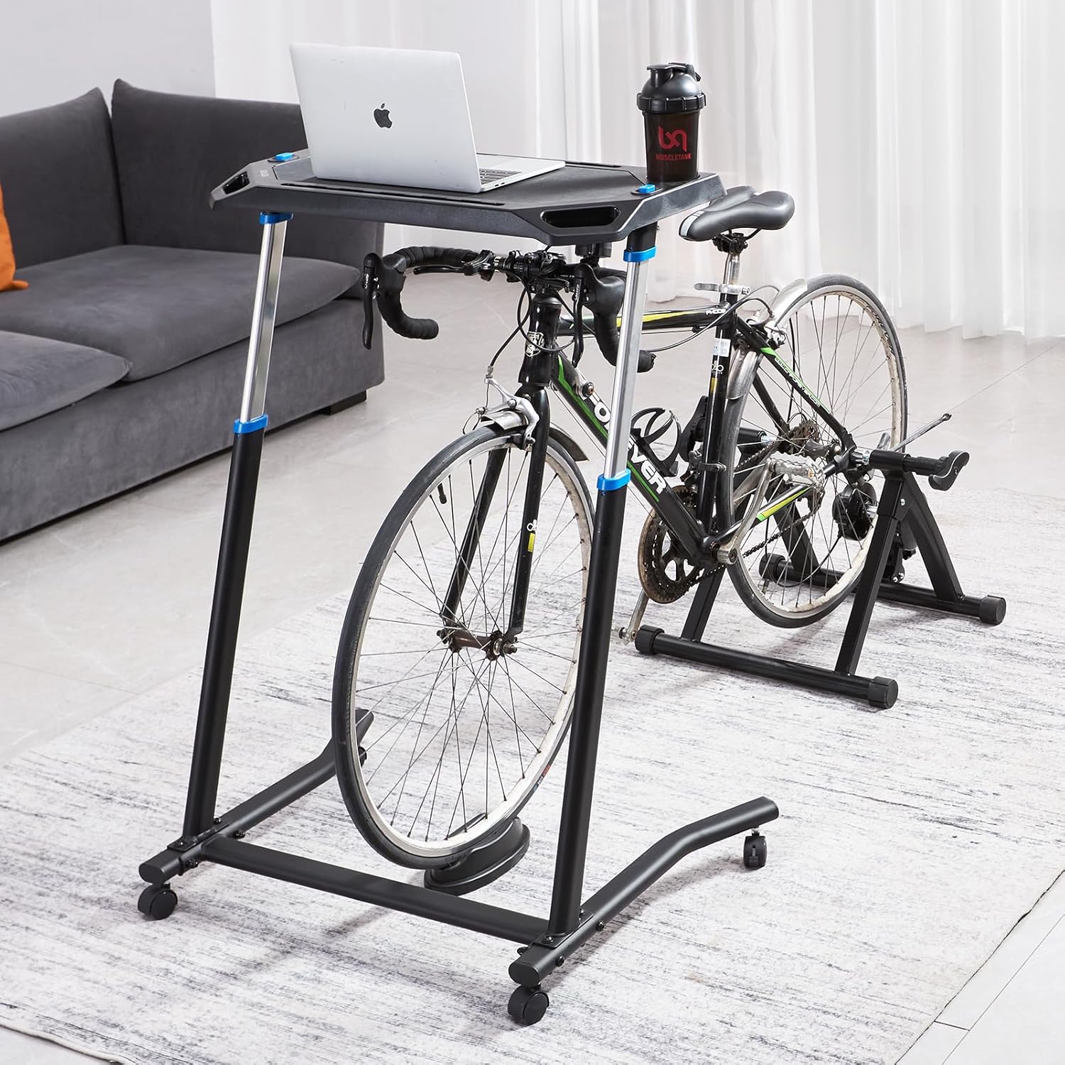 VEVOR Cycling Desk, Adjustable Bike Trainer & Treadmill Desk with Triangle Support, Non-Slip Multi-Slot Bike Trainer Fitness Desk with Handle Bar, Fit for Home Office Exercise - Image 9