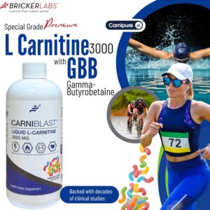 Bricker Labs CARNIBLAST Liquid L-Carnitine 3000mg with Carnipure and GBB Energy, Stamina and Endurance Support, Pre and Post Workout Supplement Sour Candy Flavor, 16 FL Oz