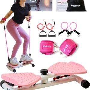 Waist Twister with 3-Level Workout Video Guide — Quiet Waist Twister Machine Exercise with Pink Wrist Cuffs & Bands for Slim Waist & Core