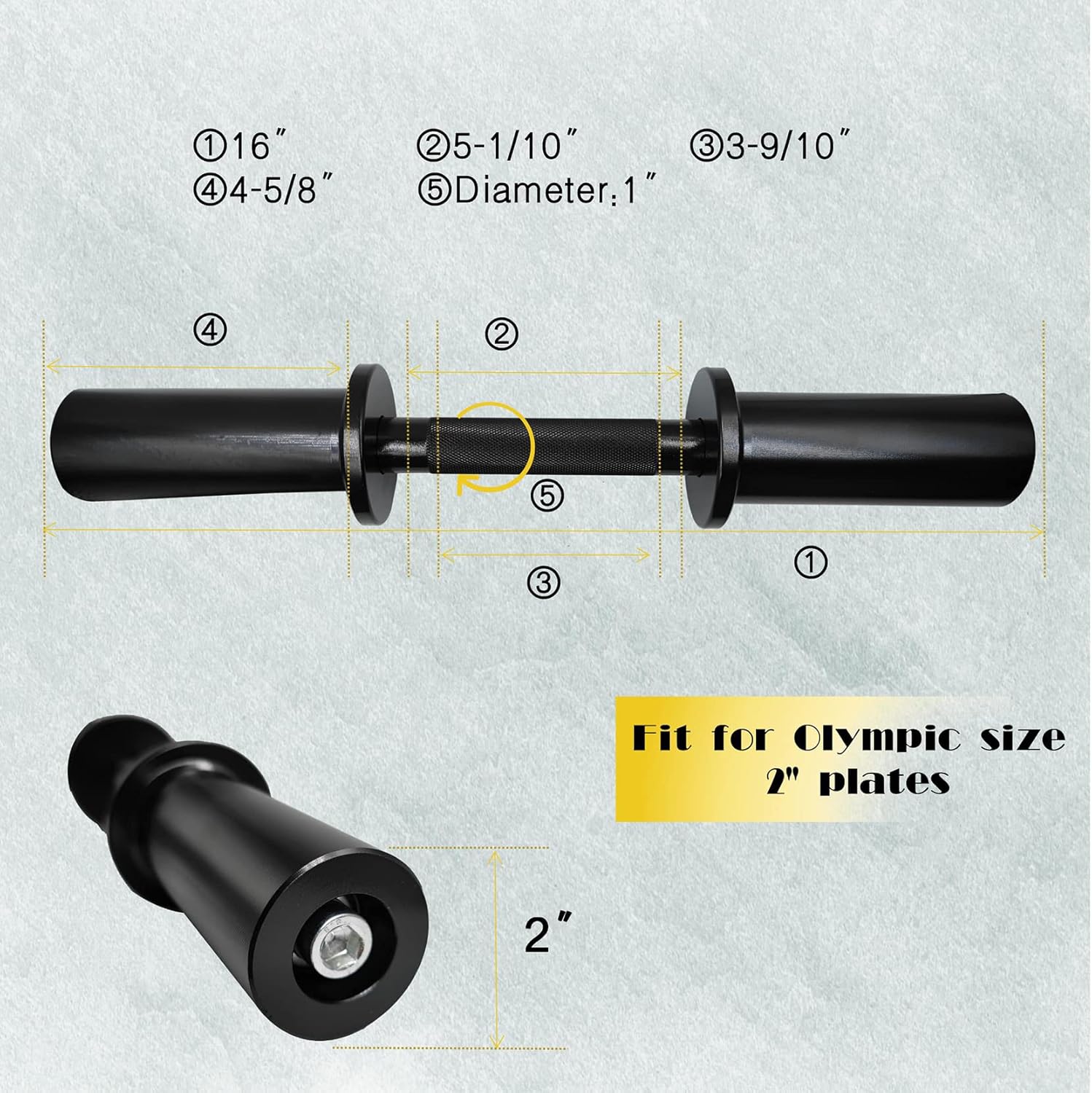 16" Olympic Dumbbell Handles, Loadable Dumbbells Bar Sets (150LBS Weight Capacity), Compatible with 2’’ Standard Plates, 2 Pair of Spring Collars Included - Image 5