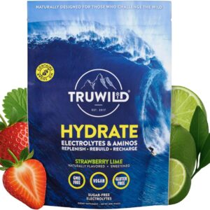 TruWild Hydrate Electrolyte + Amino Acids Drink Mix Powder, Clean Post Workout Recovery & Immune Supplement, Vitamin C, Zinc & Magnesium Support, Vegan (20 Servings (Pack of 1), Strawberry Lime)