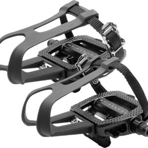 BV Bike Pedals Shimano SPD/Look Delta Compatible 9/16” with Toe Clips – Peloton Pedals for Regular Shoes – Toe Cages for Peloton Bike – Exercise Bike Pedals – Universal Fit Bicycle Pedal