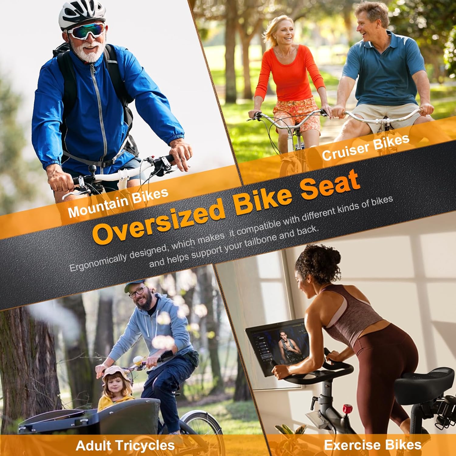 Bike Seat Noseless Wide Bicycle Seat for Women Men, Bike Seats Cushion Comfort for Big Butt, Multiple Fit Saddle for Peloton, Electric, Exercise, Cruiser Bikes - Image 3