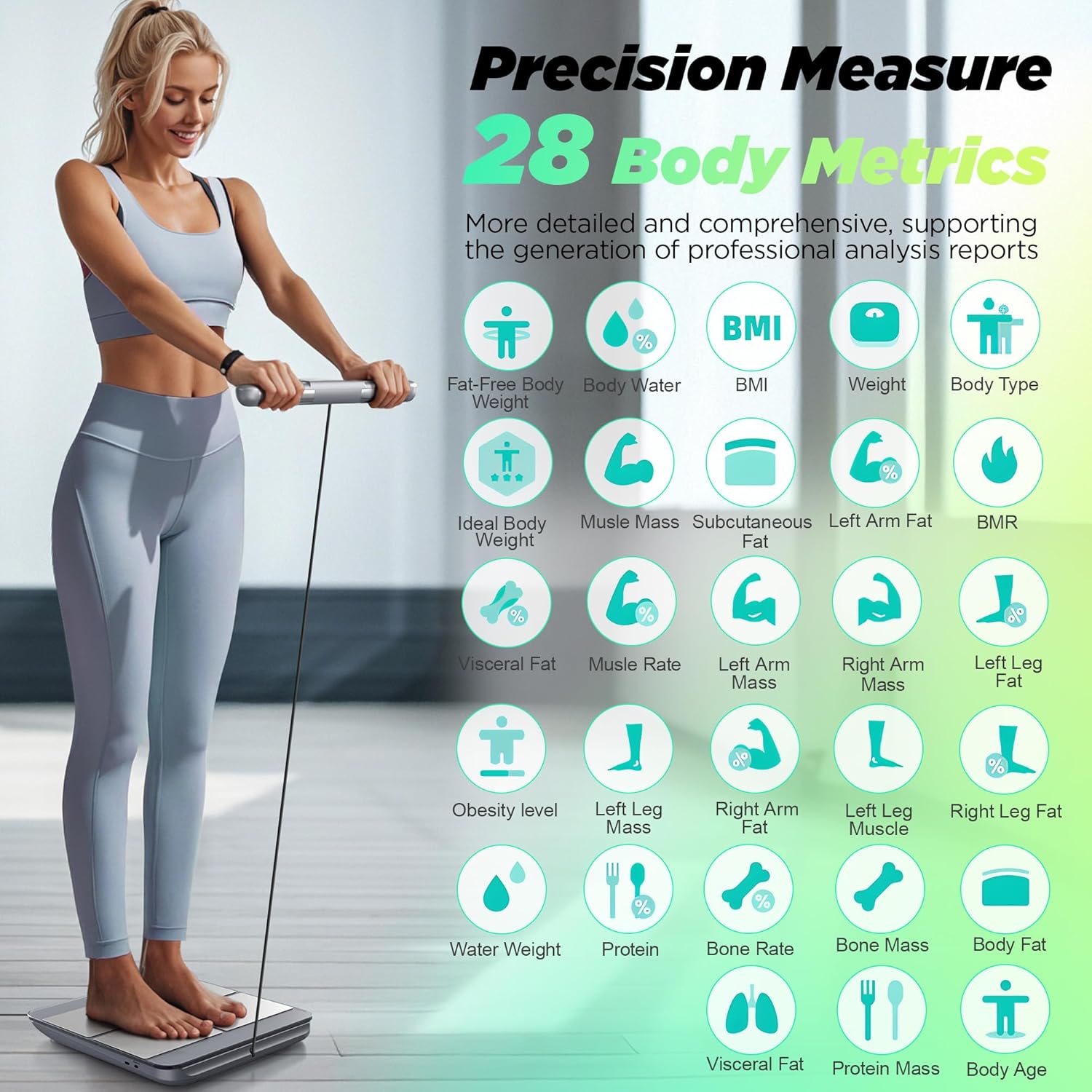 RunStar Scale for Body Weight and Fat Percentage, 8-Electrodes Precision Digital Smart Scale for BMI 28 Body Composition Measurement, Silver Bathroom Smart Scales with Large Display - Image 4