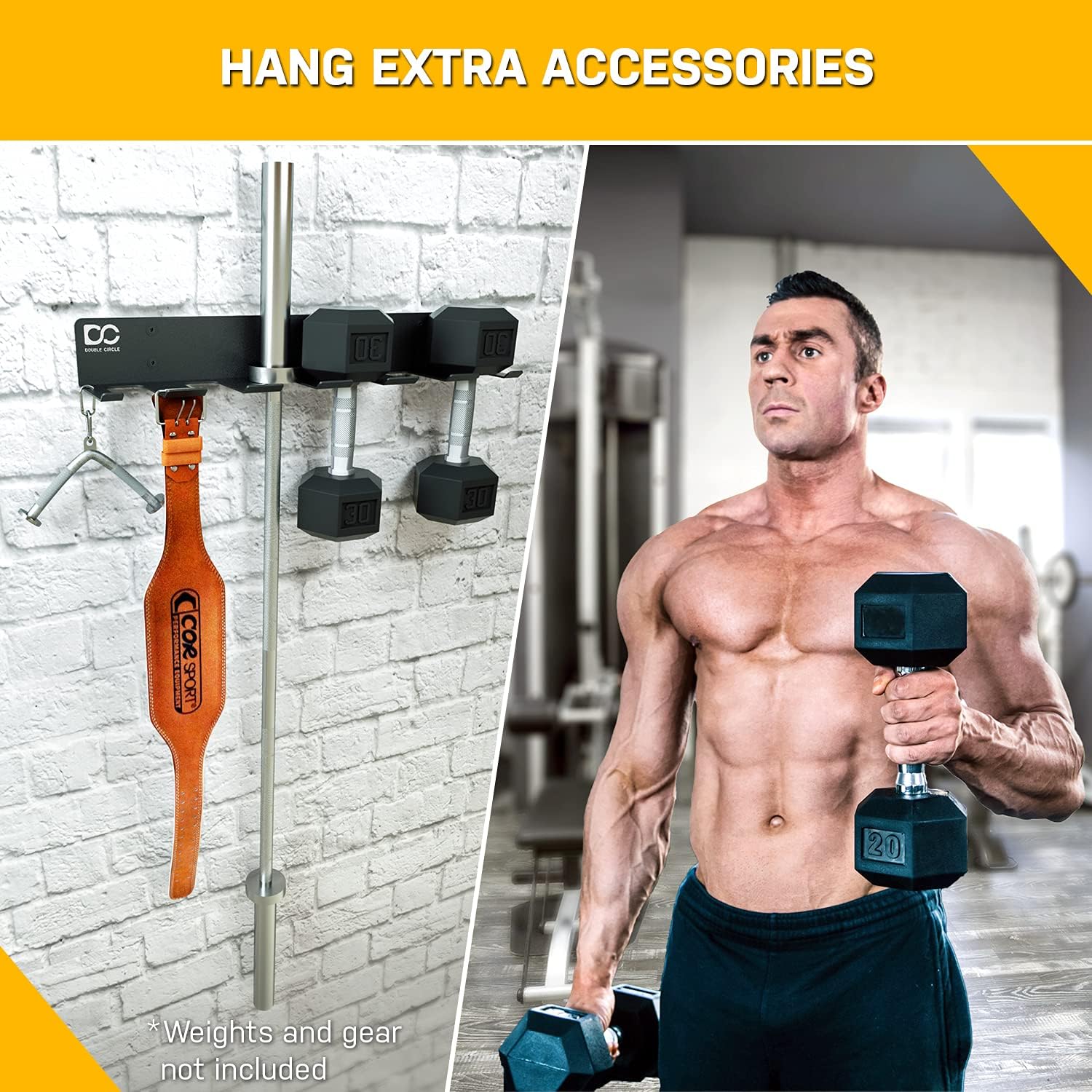 Double Circle Gym Rack Organizer, Multi-Purpose Workout Gear Wall Rack Hanger for Home and Pro Gym Storage for Exercise Bands, Jump Ropes, Chains, Lifting Belts - Image 4