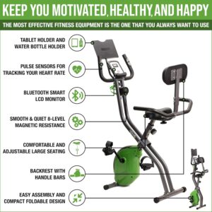 ShareVgo Bluetooth Smart Folding Semi Recumbent Magnetic Upright Exercise Bike with free APP for Indoor Bike Workout Log and Track, Backrest, Pulse Sensors and Tablet Holder – SXB1000