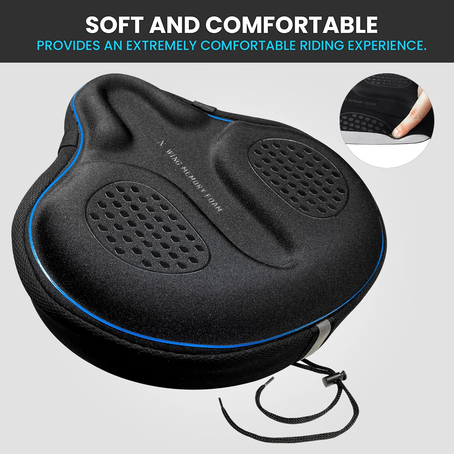 X WING Wide Bike Seat Cover Padded with Memory Foam | Ideal Bicycle Saddle Cover for Men and Women | Ultra-Soft Cushion, Non-Slip & Easy Installation | Fit for Exercise Bike, Indoor & Outdoor Cycling - Image 3