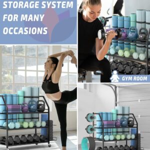 Weight Rack for Dumbbells – Home Gym Storage Rack – Dumbbell and Weight Organizer with 4 Flexible Wheels and Unique Storage on Both Sides