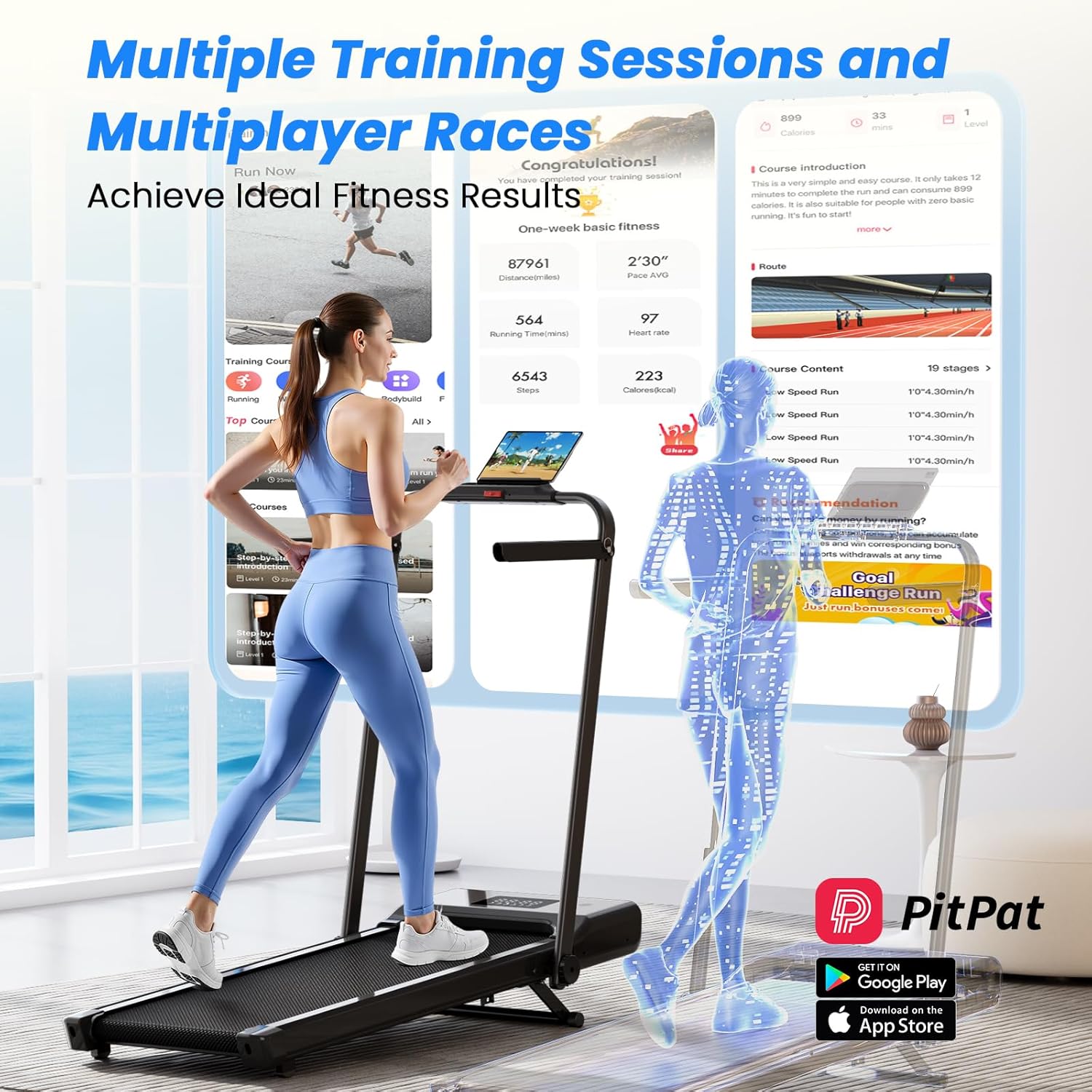 Walking Pad Treadmill with Incline and Handle Bar, 3.0 HP Foldable Treadmills 300LBS Capacity Folding Walking Pad 3 in 1 Under Desk Treadmill Remote Control with APP - Image 6