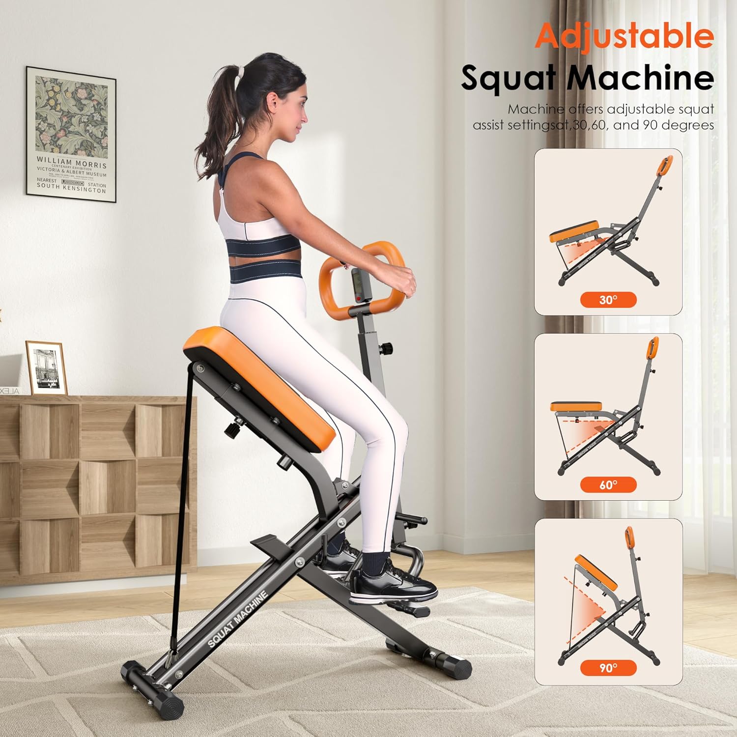 soges Squat Machine for Home, Squat Assist Trainer with Adjustable Resistance, Foldable Rowing Machine, LCD Display, Exercise Assisted Trainer for Glutes Legs Workout - Image 2