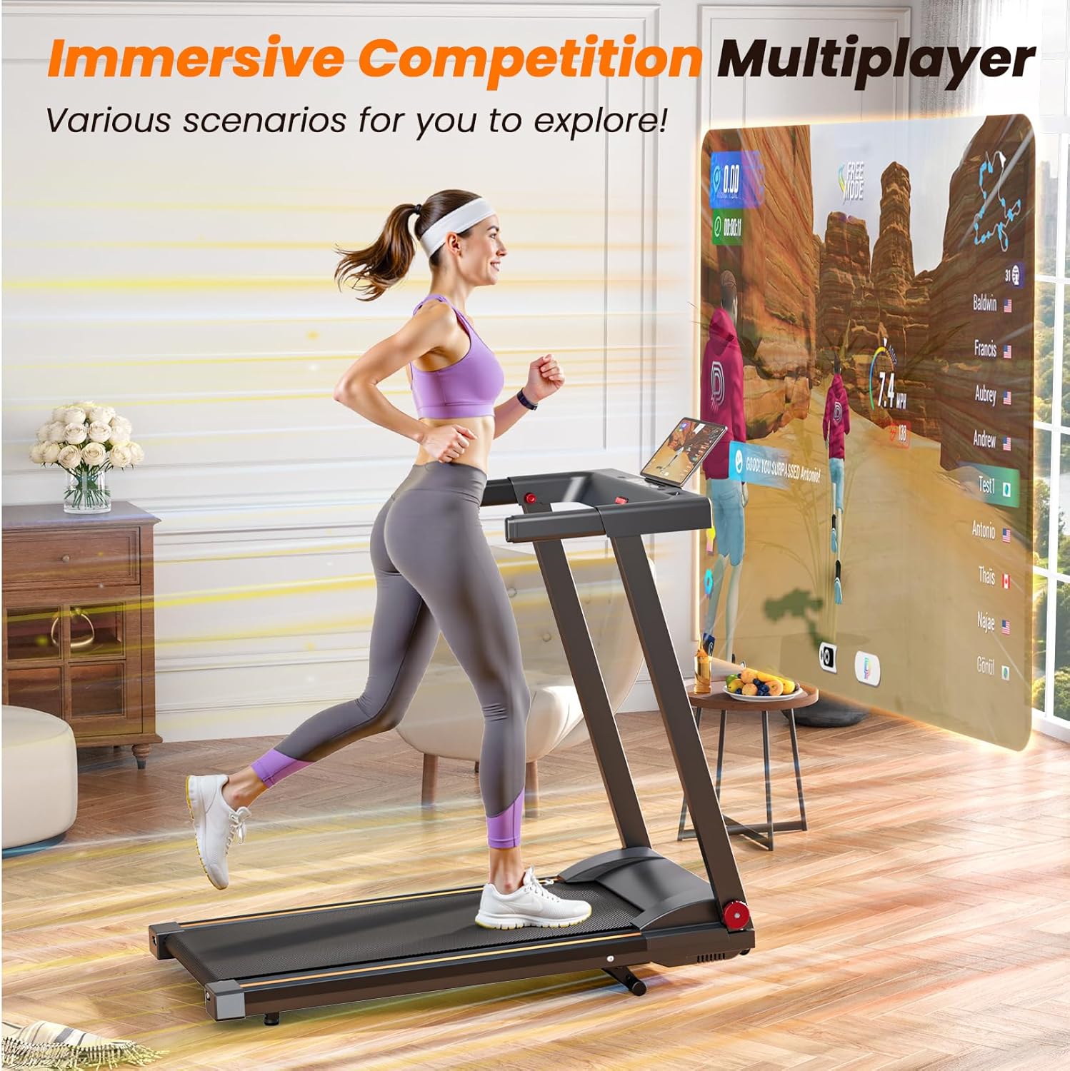 Treadmills for Home, 4-in-1 Foldable Treadmill with Incline, 300 LBS Capacity Running Treadmills for Home Small Spaces with Handles, 3.0 HP Folding Treadmill with Smart APP - Image 8