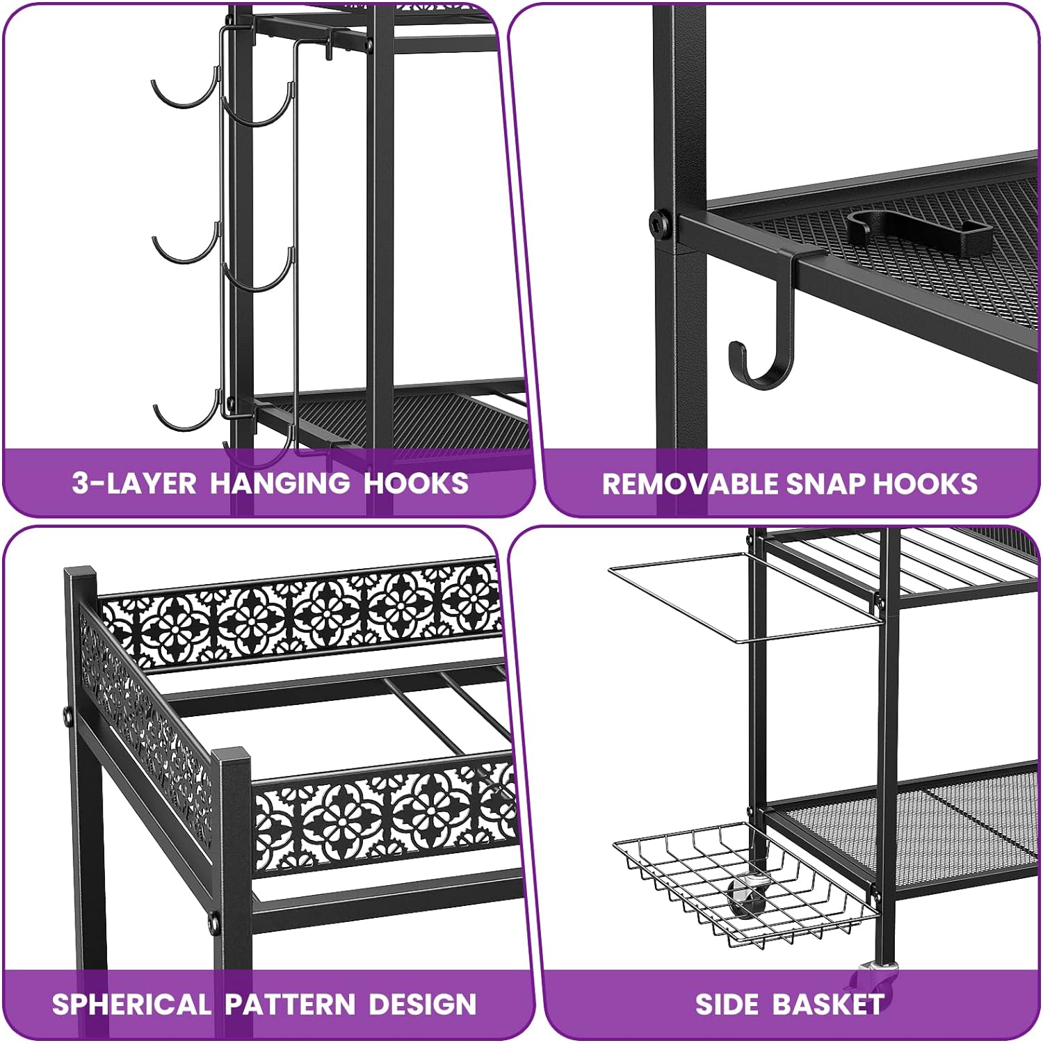 Yoga Mat Storage Rack, Home Gym Storage Rack, VOPEAK Workout Storage for Yoga Mat, Foam Roller, Gym Organizer Gym Equipment Storage for Home Exercise and Fitness Gear - Image 4