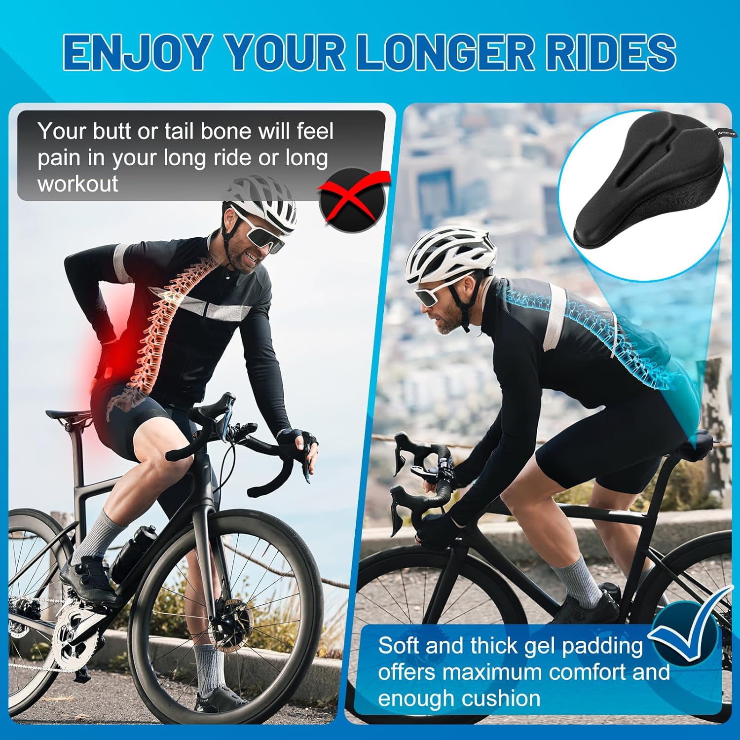 Bike Seat Cushion Gel Padded Saddle Cover for Men Women - Extra Padding Soft Comfort Bicycle Seat Cushion for Peloton, Stationary, Spin, Mountain, Road, Ebike - Image 3