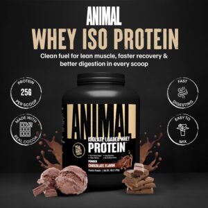 Animal Whey Isolate Protein Powder – Loaded for Pre & Post Workout Muscle Builder and Recovery with Digestive Enzymes for Men & Women – 25g Protein, Great Taste, Low Sugar – Chocolate 4 lbs