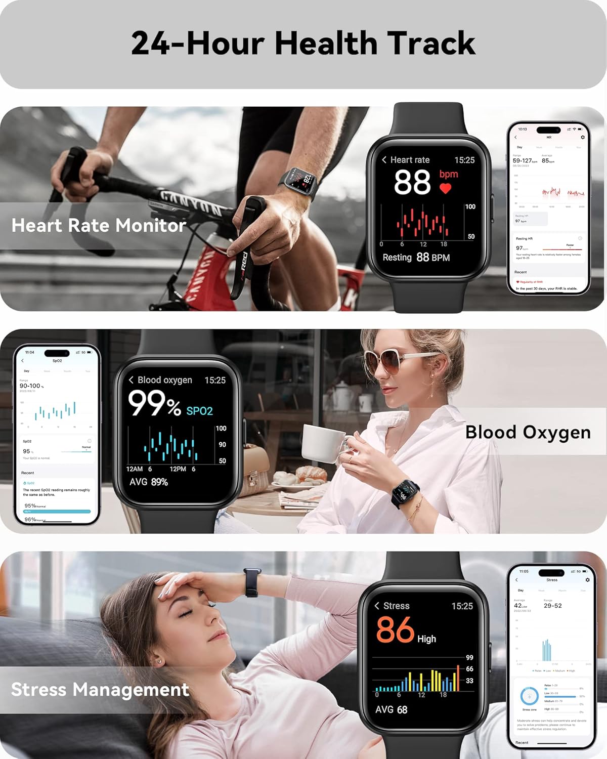 ENOMIR Smart Watch for Men Women(Answer/Make Call), Alexa Built-in,Fitness with Heart Rate SpO2 Sleep Monitor 100 Sports 5ATM Waterproof Activity Trackers and iOS&Android Phones, Black - Image 4