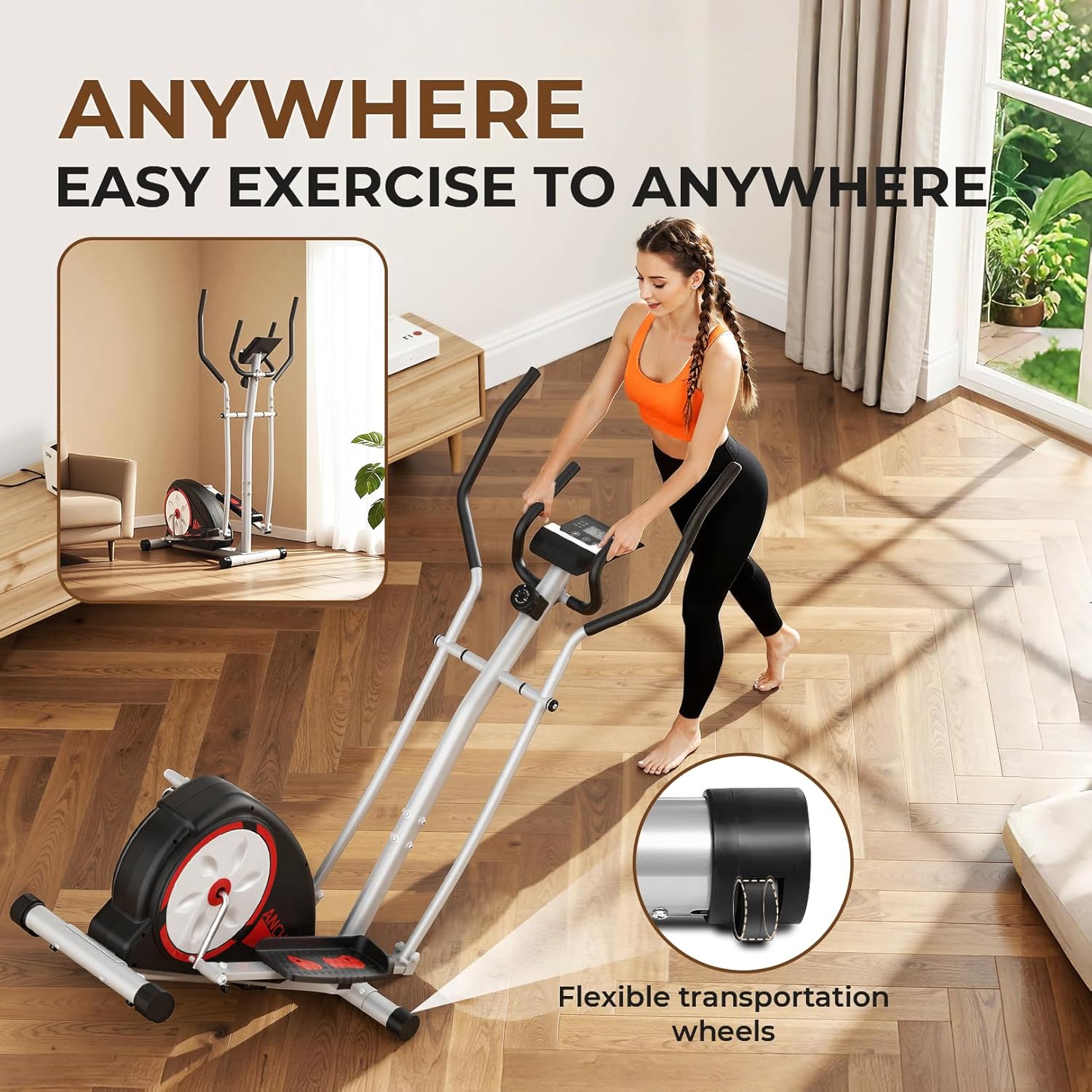 ANCHEER Elliptical Exercise Machine,Hyper-Quiet Magnetic Elliptical Machine for Home,Elliptical Training Machines with 500LBS Multiple Gears Resistance,5KG Flywheel,Pulse Sensor,15.5IN Stride - Image 8