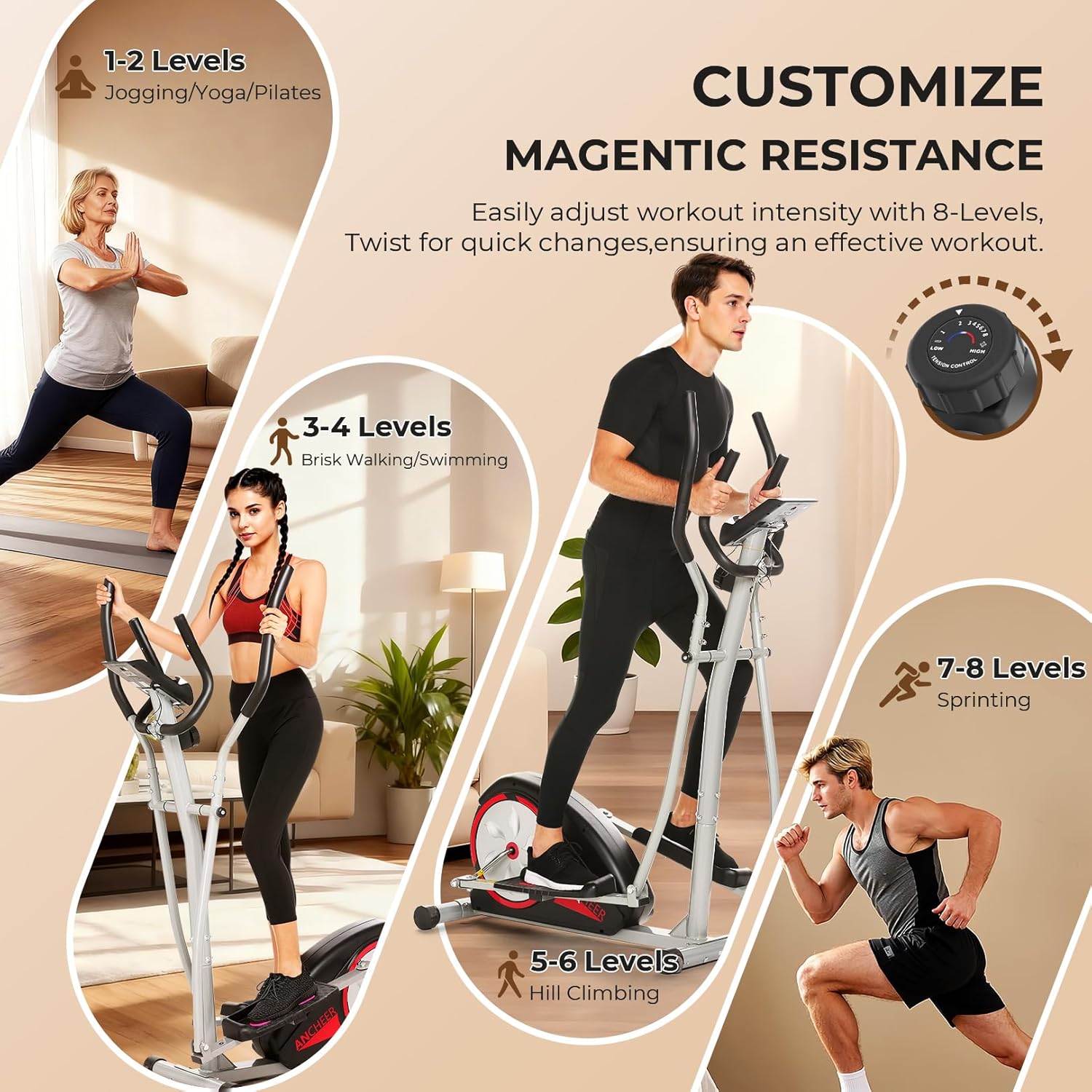 ANCHEER Elliptical Exercise Machine,Hyper-Quiet Magnetic Elliptical Machine for Home,Elliptical Training Machines with 500LBS Multiple Gears Resistance,5KG Flywheel,Pulse Sensor,15.5IN Stride - Image 5