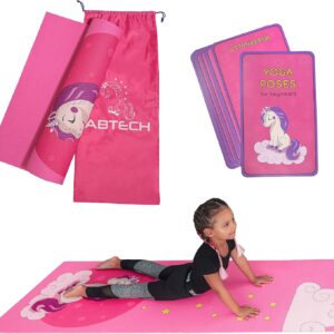 Abtech Kids Yoga Mat Set – Comfortable Dinosaur Kid Yoga Mat Boy with 12 Yoga Cards, Storage Bag, Beige Play Mat Thick for Gymnastics Mat, Exercise Mat, No-Toxic and Non-Slip for Ages 3-12