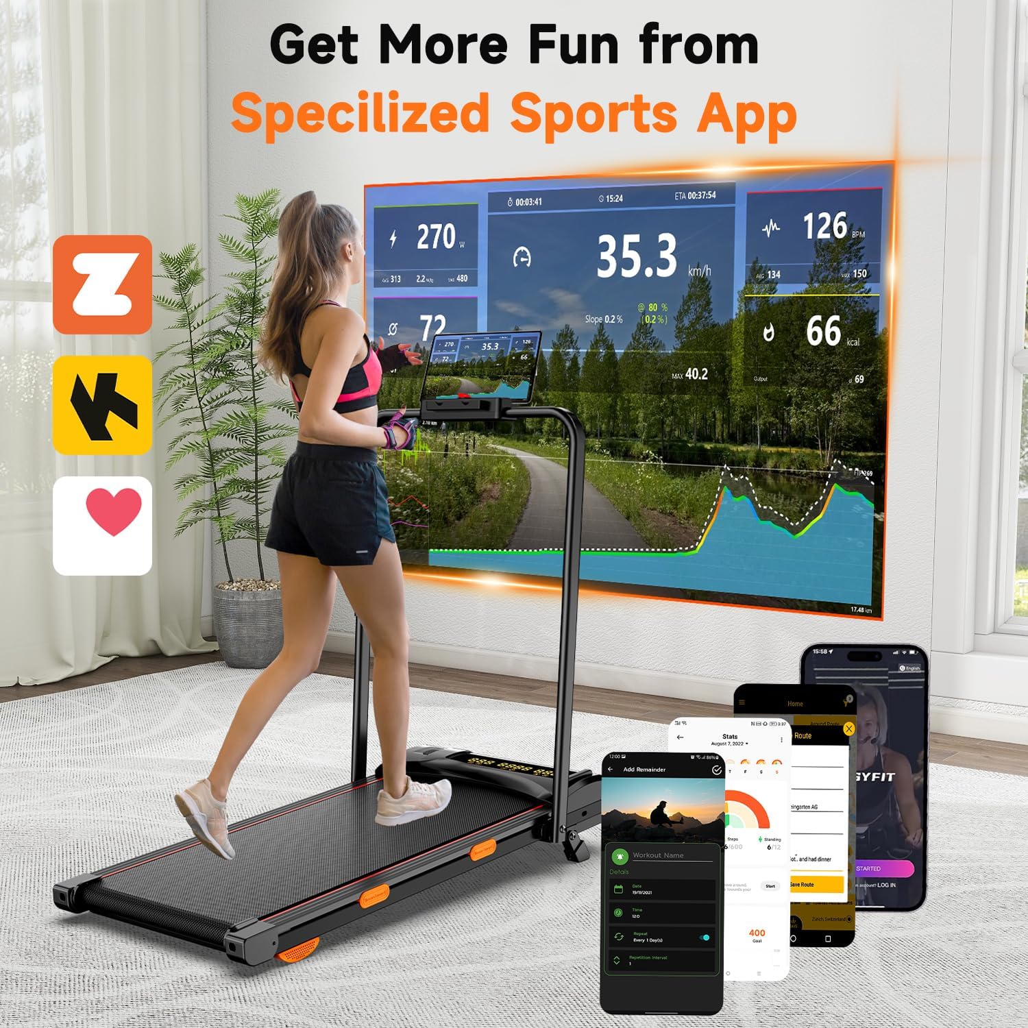 6% Incline Walking Pad with Handle Bar,Compact and Foldable Treadmill for Home and Office,2.5 HP Quiet Under Desk Treadmill with 300lbs Capacity,Big Led Display and Double Deck Cushioning - Image 6