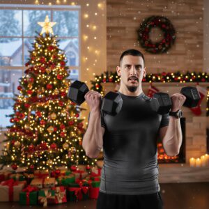 Soozier Hex Dumbbell Set of 2, Rubber Weights Exercise Fitness Dumbbell with Non-Slip Handles, Anti-roll, for Women or Men Home Gym Workout